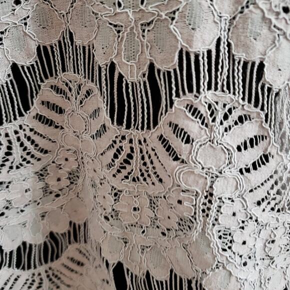 Lace Stitch Embroidered Crop Gray Poncho Boxy Floral Beachy Coastal - Picture 8 of 12